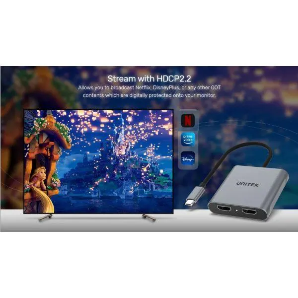 V1404B, UNITEK, USB-C to Dual HDMI2.0 4K Adapter with MST, Space Gray