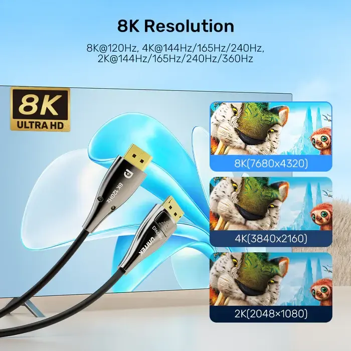C1631ABK01-10M, UNITEK, Fiber Optic DP2.1 Cable 16K 60Hz & 8K 120Hz 10M,.
