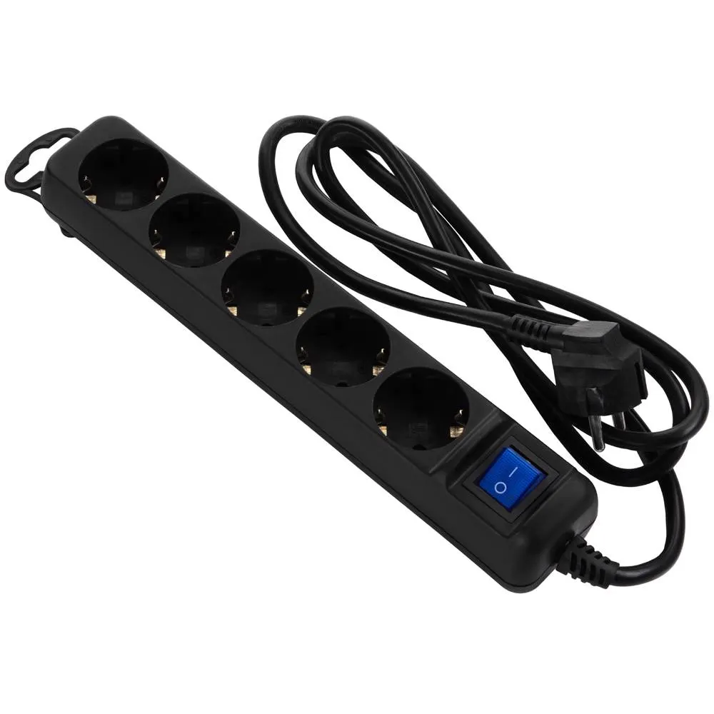 2E-U05ES15M1.5BK Power strip 2E 5XSchuko with switch, 3G*1.5mm2, 1.5m, black