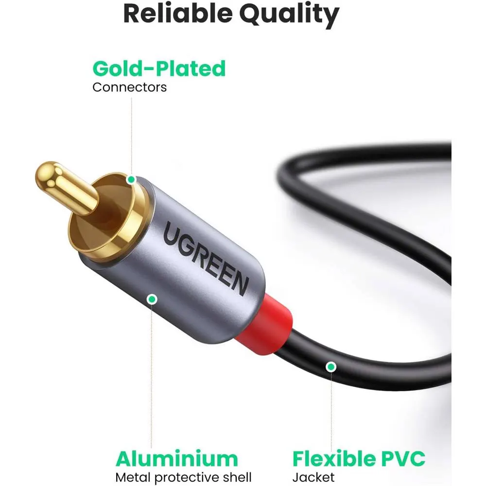 UGREEN CM451 (20193), Type-C Male to 2*RCA Male Audio Cable With Chip, 1.5m, Black/Grey