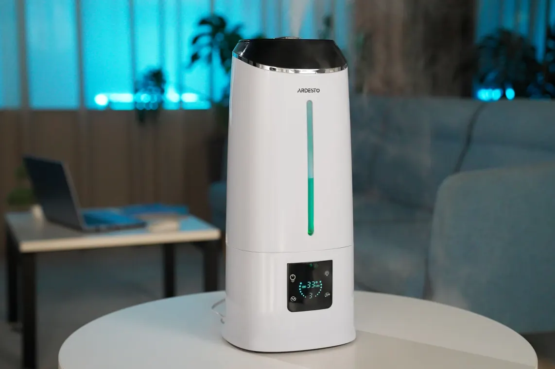 ჰაერის დამატენიანებელი ARDESTO Air humidifier ultrasonic, 40m2, 6.5l, 390ml/h, electric. control, remote control, top. water bay, display, white