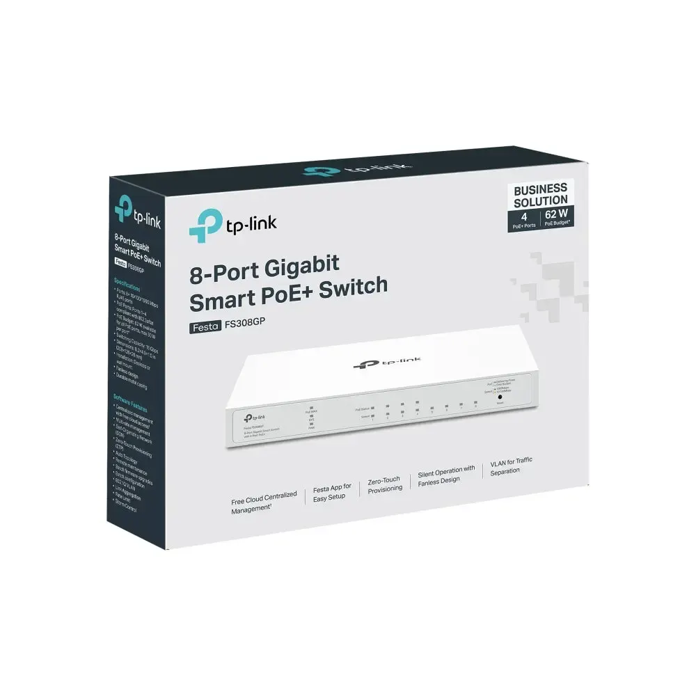 TP-Link, Festa FS308GP, 8-Port Gigabit Smart Switch with 4-Port PoE+ 62W