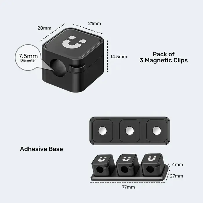 კაბელის დამცავი T1117A, UNITEK, Cable Manager, Magnetic Cable Clips (3pcs Clips + 1pc Base per Box).