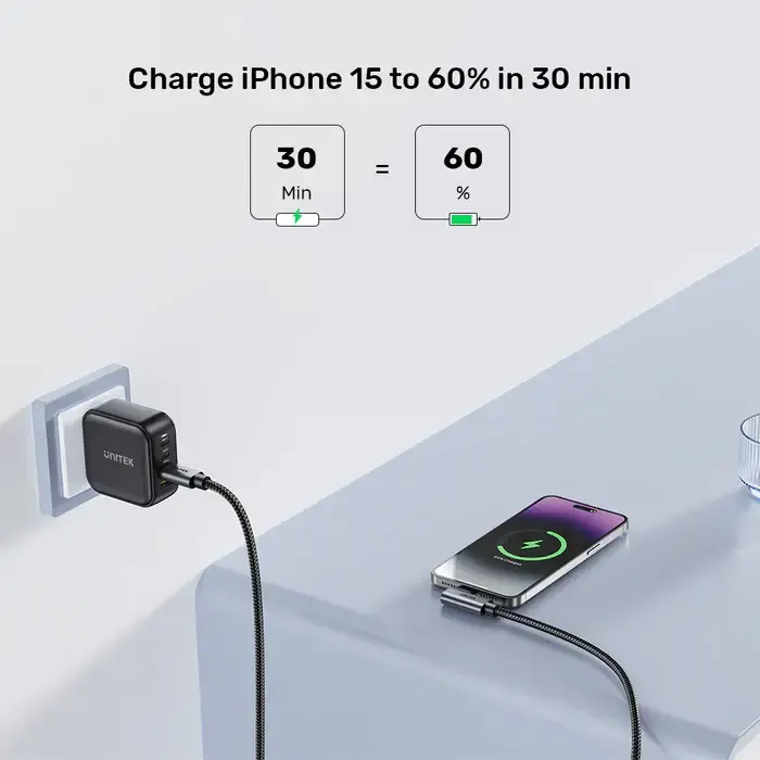 C14123BK-3M, UNITEK, 3M, 90° L-Shape USB-C Male to Male PD 100W Charging Cable