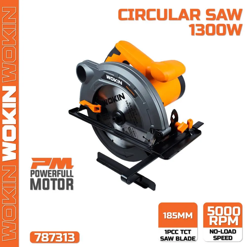 Wokin 787313, 1300W, 5000Rpm, 185mm, Circular Saw, Black/Orange