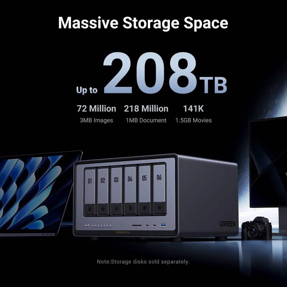 Storage System UGREEN NASync DXP6800Pro (25899B), Intel i5 1235U, 8GB, RJ45, USB, Type-C, HDMI, Space Gray