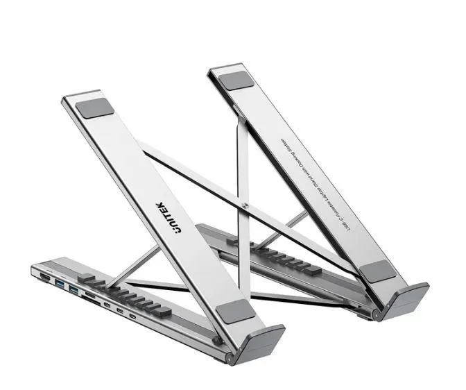 D1137A, UNITEK, Laptop Stand, Foldable, with Docking Station- 2*USB-A+USB-C 5Gbps+HDMI 4K+SD/Micro SD+PD 100W), Space Grey.