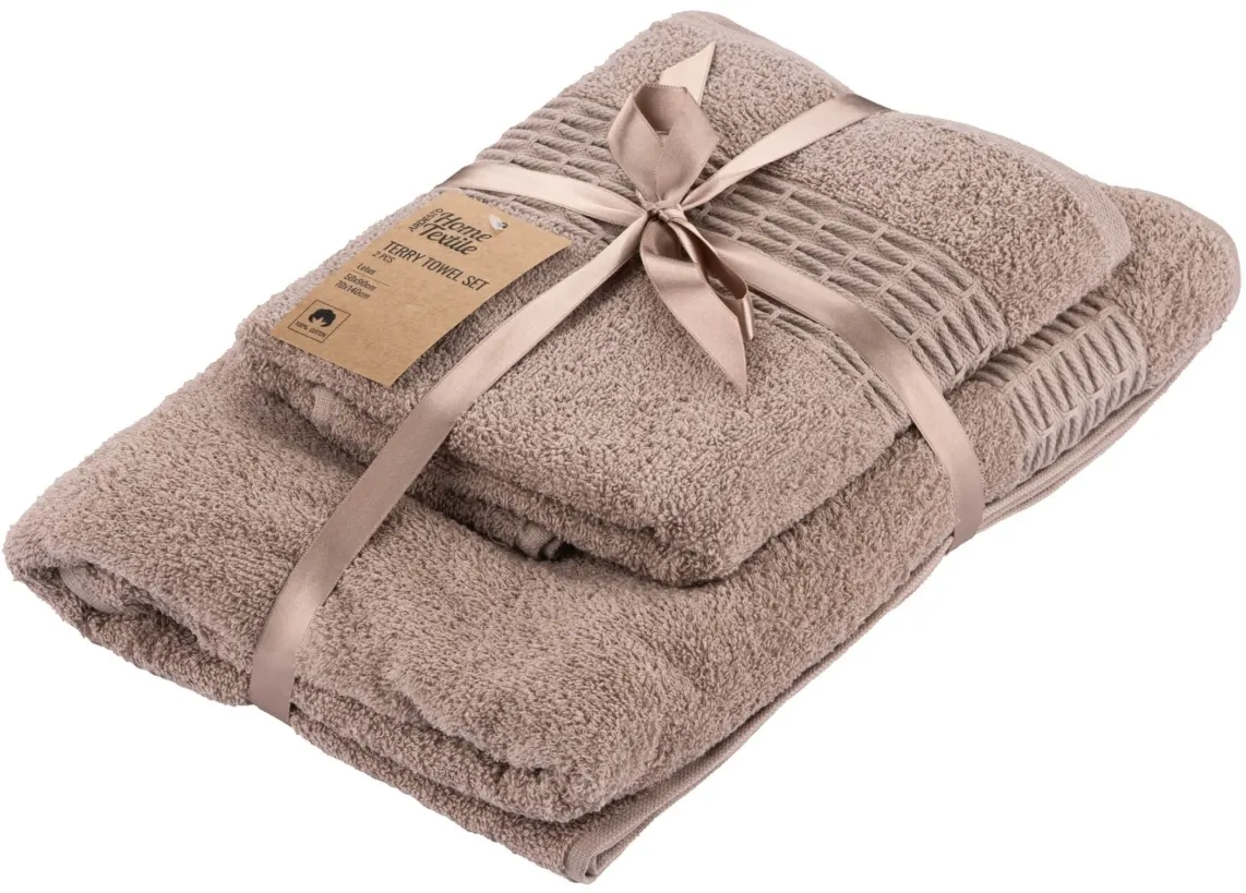 პირსახოცი Ardesto Terry towel set Lotus, 50x90cm, 70x140cm, 2pcs, 100% cotton, beige