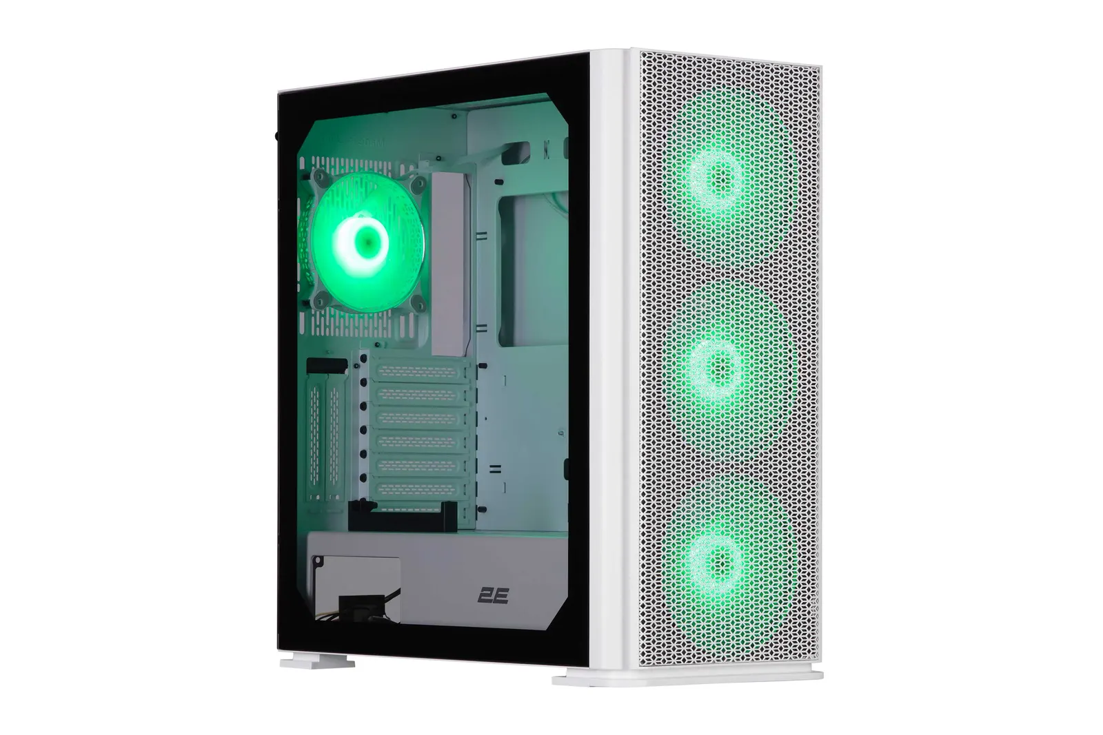 ქეისი 2E GAMING PC case Vertex GI01W without PSU, 2xUSB3.0, 1xUSBType-C, 3x140mm ARGB, 1x120mm ARGB, VGA 380mm, LCS ready, controller with remote, TG Side Panel, EATX, white