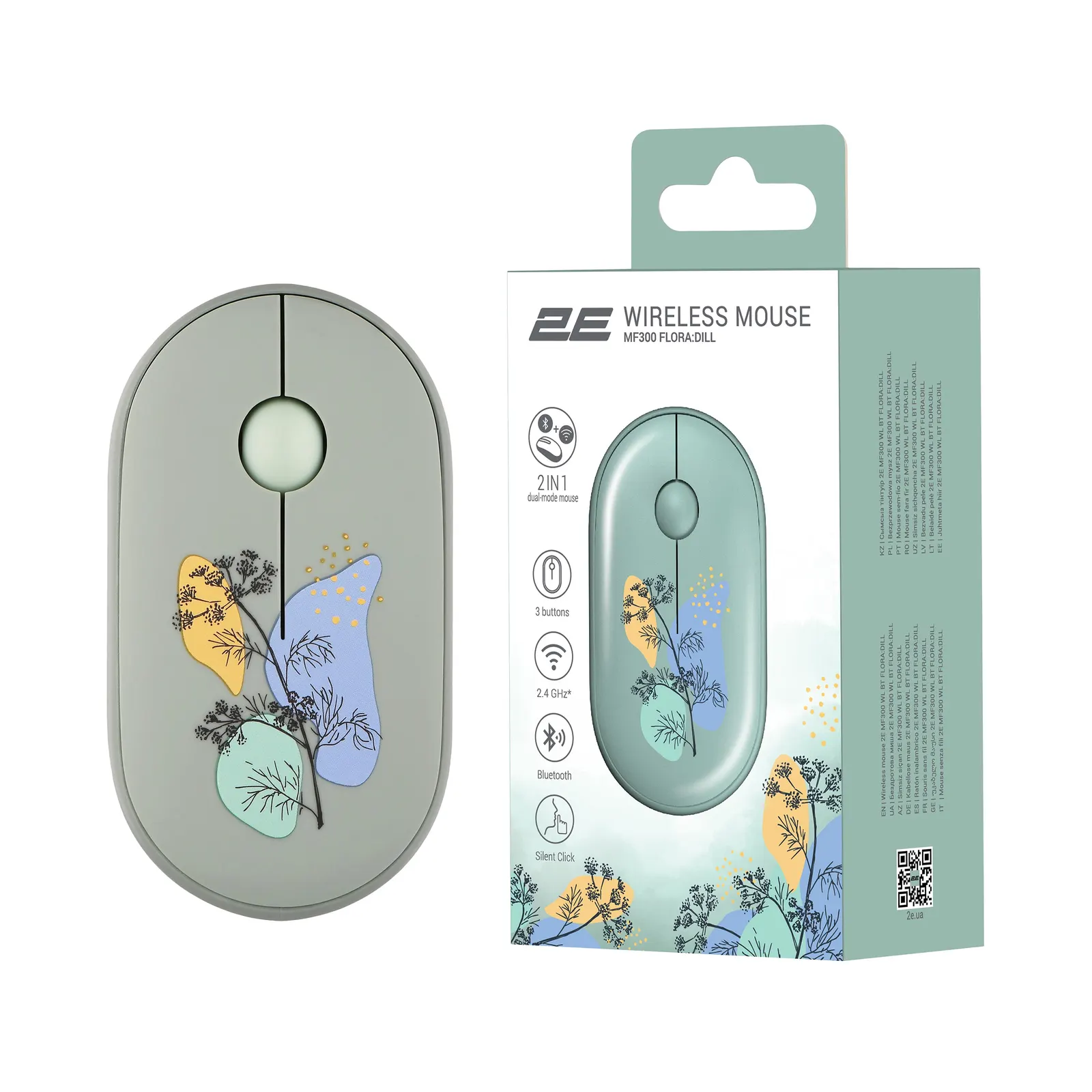 მაუსი 2E Mouse MF300 FLORA:DILL Silent WL BT, Green