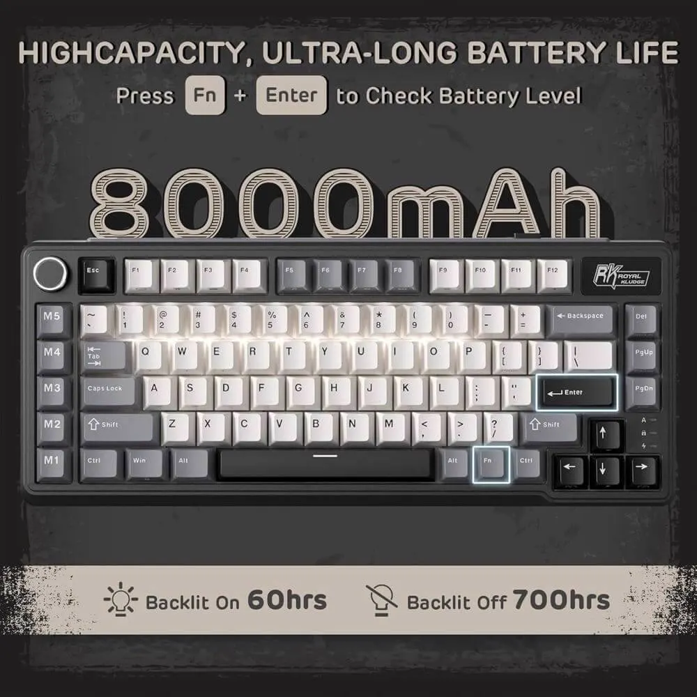 Royal Kludge RK L75-KB-XW RGB Mechanical Keyboard, Beige Switch, Hot Swappable, Wireless, Type-C, Bluetooth, 2.4GHz, Knight Black