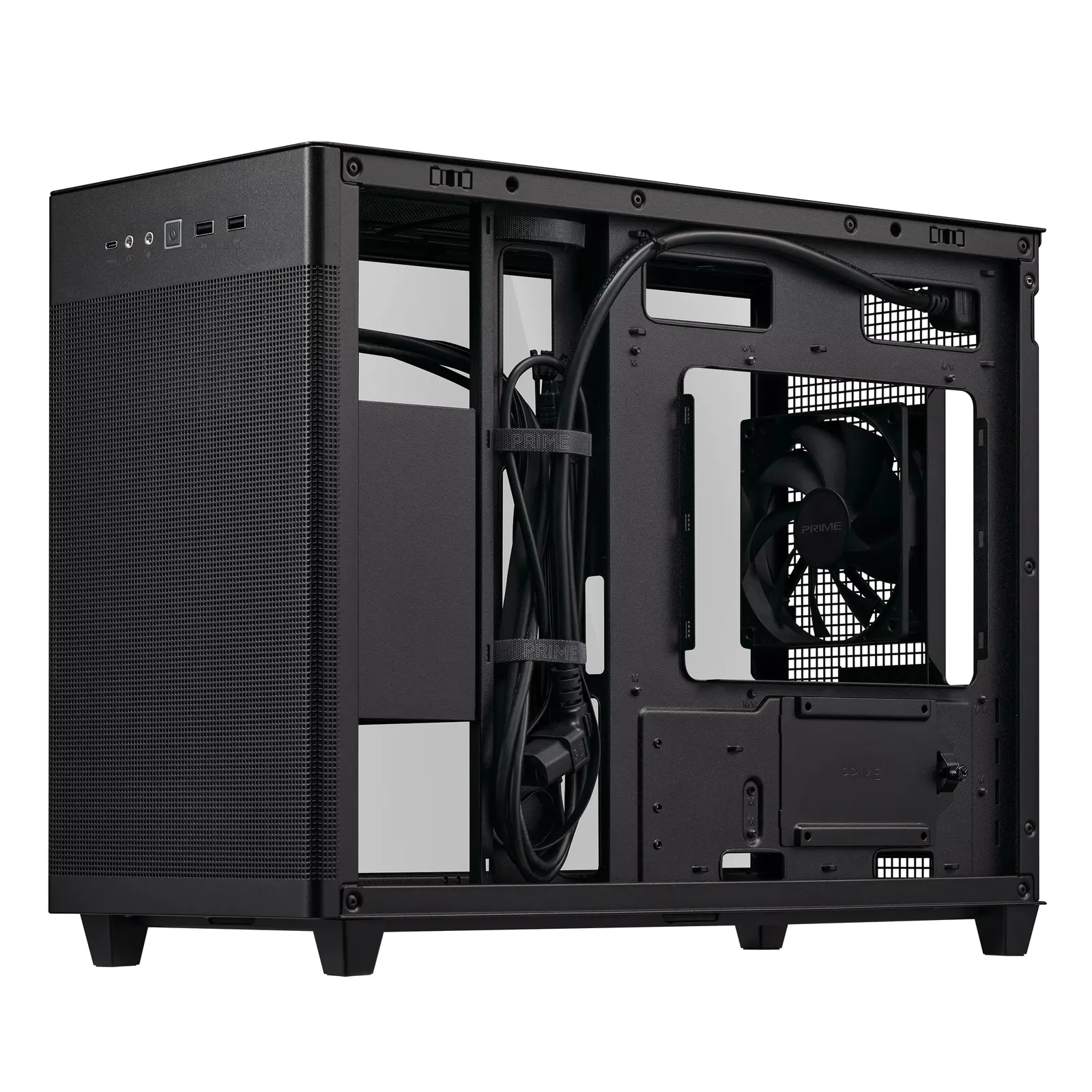 ქეისი ASUS Prime AP201 TG – Mini Tower | mATX/Mini-ITX | TG | 1×120mm Rear Fan | Mesh Panels | GPU 338mm | CPU Cooler 170mm | Top Radiator up to 360mm | Black