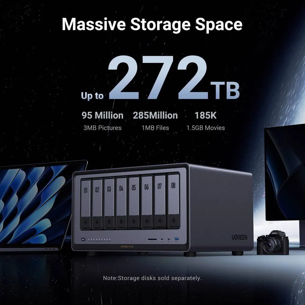 Storage System UGREEN NASync DXP8800 Plus (35127B), Intel i5 1235U, 8GB, Diskless, RJ45, USB, Type-C, HDMI, Space Gray
