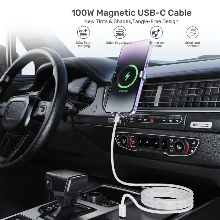 C14141AWH01-1M, UNITEK, 1M, 100W Magnetic USB-C Charging Cable, White.