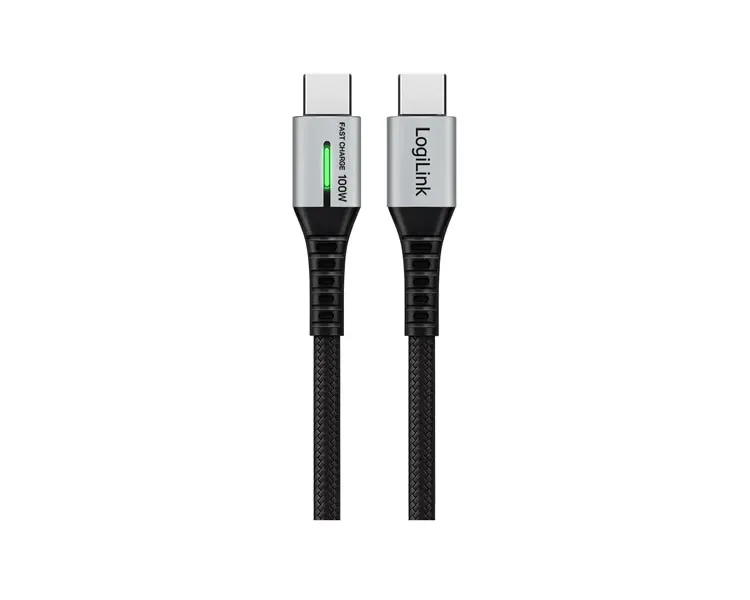 კაბელი Logilink CU0424 USB 2.0 Type-C 480Mbps 100W LED Cable Black 2m