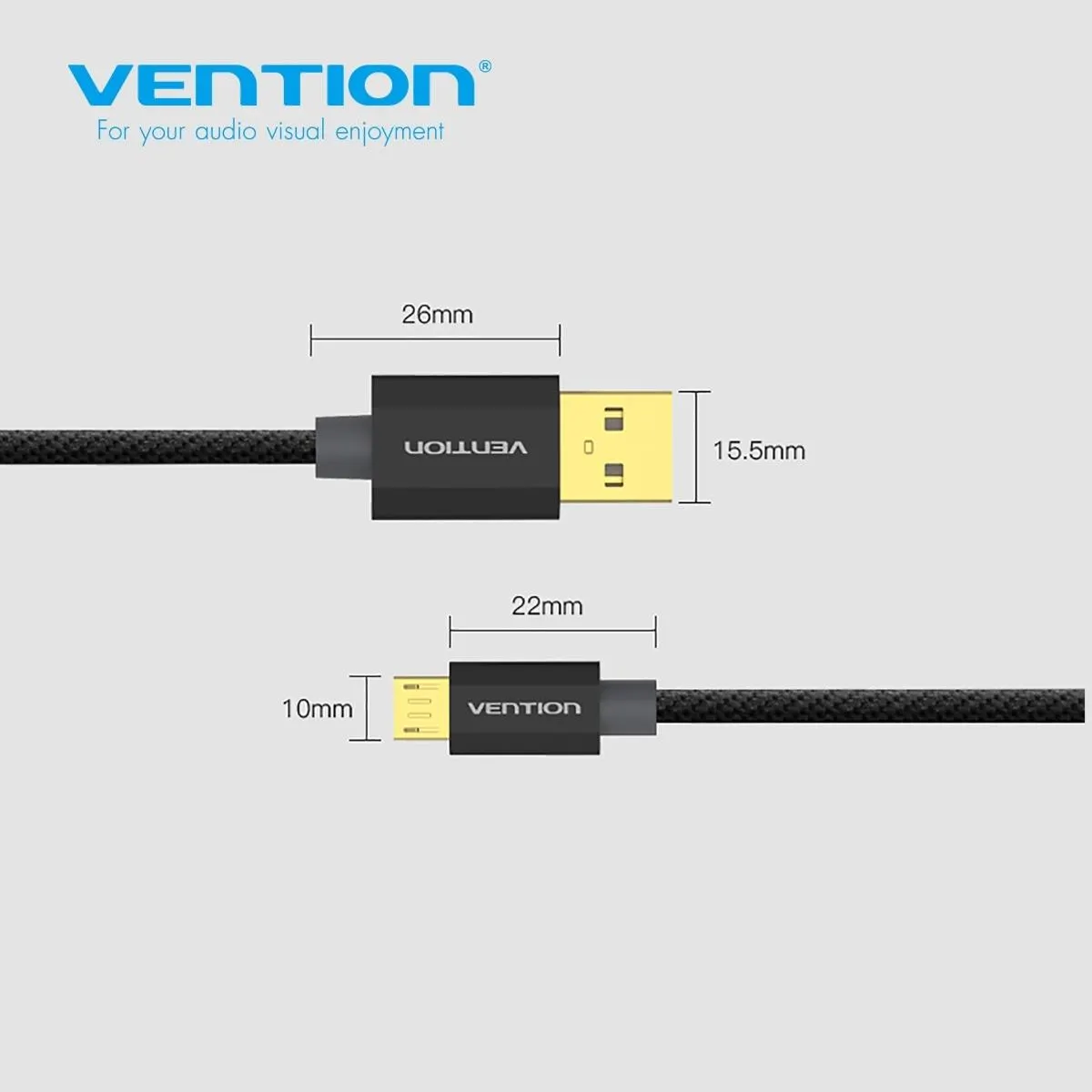 CADBH, VENTION CADBH Cotton Braided USB2.0 A Male to Micro B Male Cable 2M Black