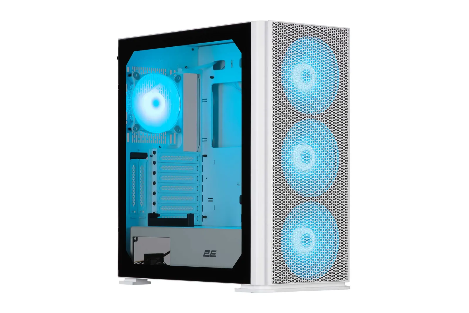 ქეისი 2E GAMING PC case Vertex GI01W without PSU, 2xUSB3.0, 1xUSBType-C, 3x140mm ARGB, 1x120mm ARGB, VGA 380mm, LCS ready, controller with remote, TG Side Panel, EATX, white