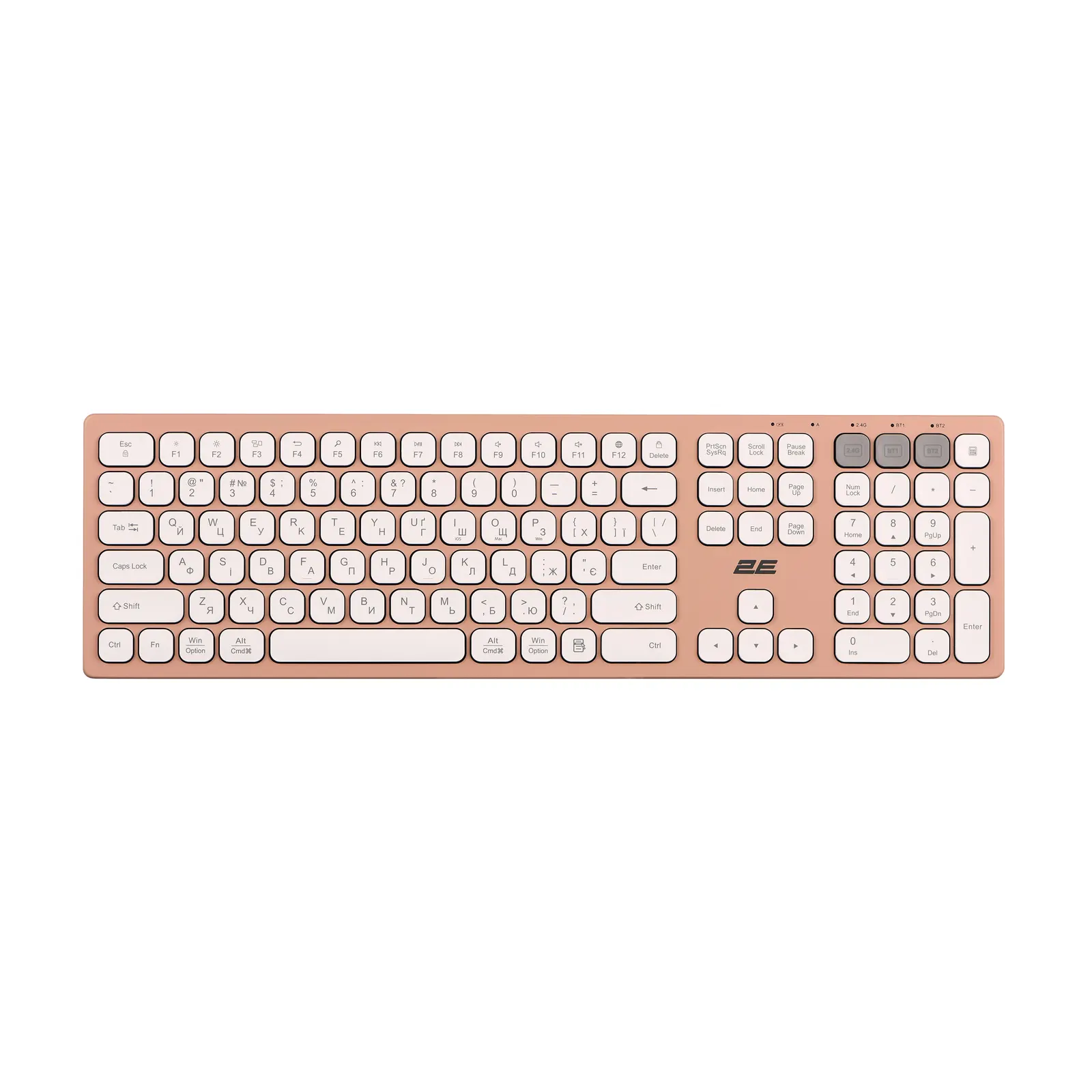 კლავიატურა 2E Keyboard membrane KS270 109key, WL/BT, EN/UK, pink-white