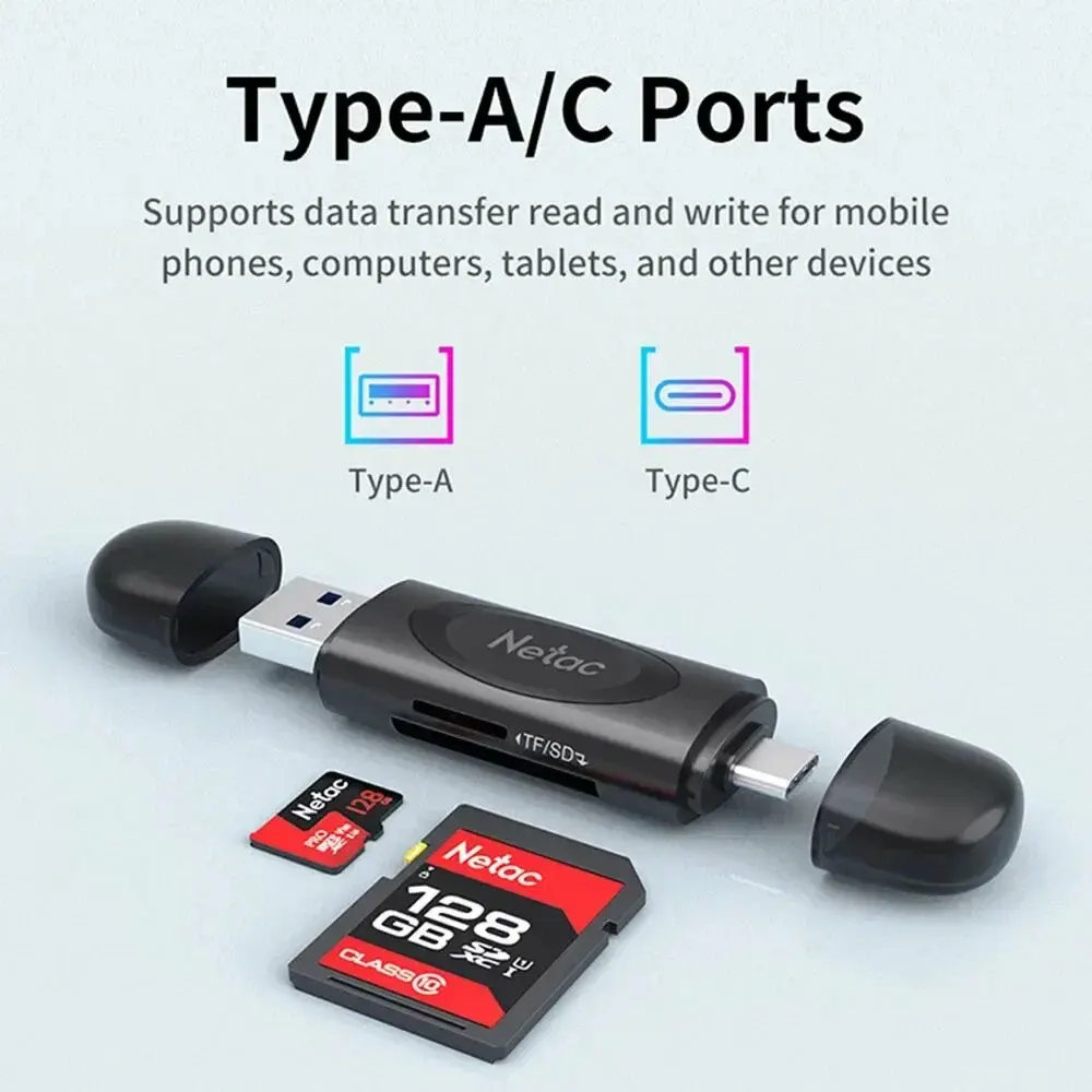 WK13, NETAC, Card Reader, USB3.0+Type-C to mSD/SD, Grey.