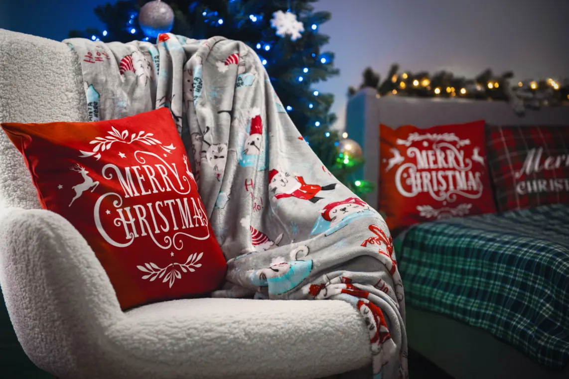 პლედი Ardesto Christmas Flannel blanket 160x200cm, 100% polyester, Christmas cats