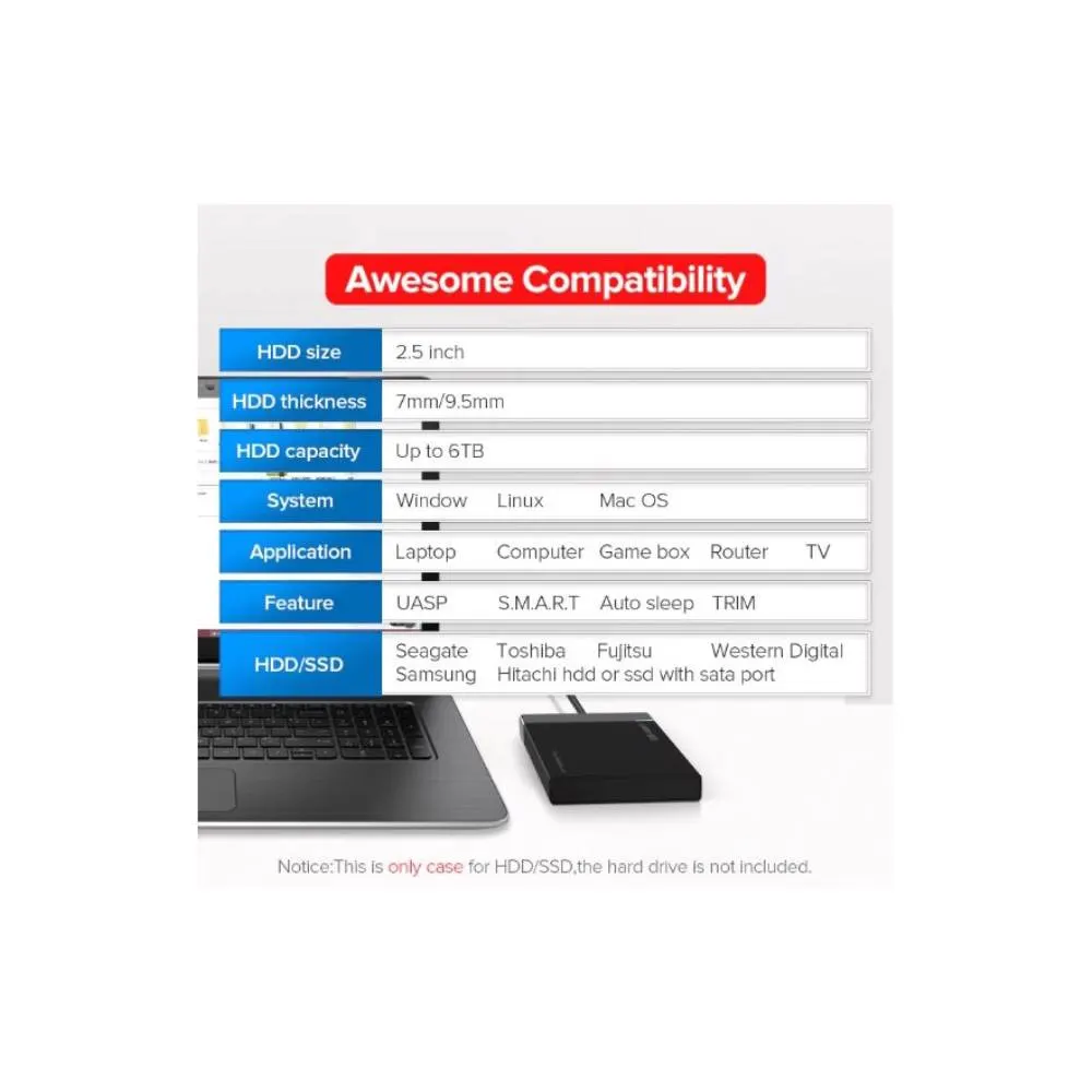 მყარი დისკის ქეისი Ugreen CM237 (60353) HDD Enclosure 2.5 SATA to USB 3.0 Hard Drive Adapter Enclosure
