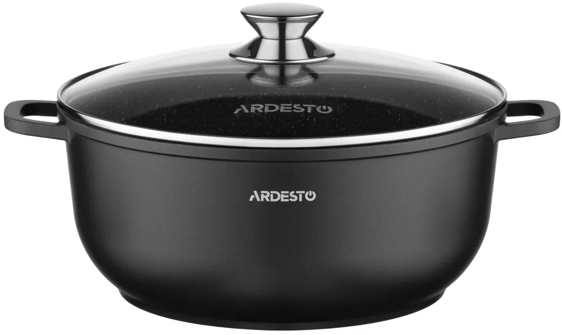 ქვაბი Casserole with glass lid ARDESTO Gemini, 6.5l, aluminum, black