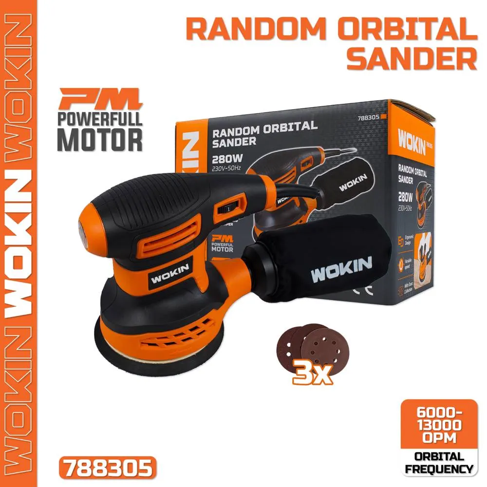 Electric polisher Wokin 788305, 280W, 125mm, Random Orbital Sander, Orange