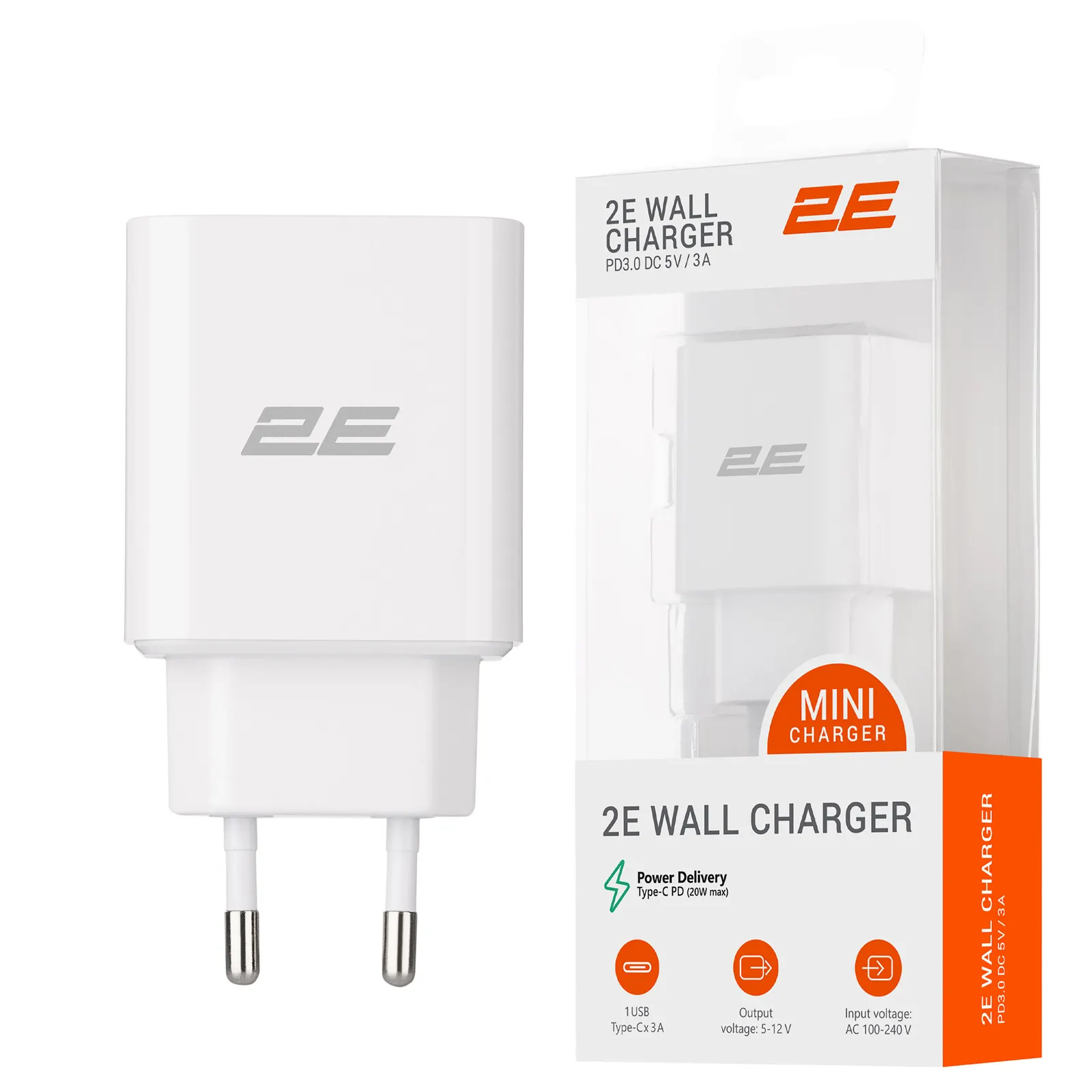 დამტენი 2E Wall Charger 20W USB-C PD, white