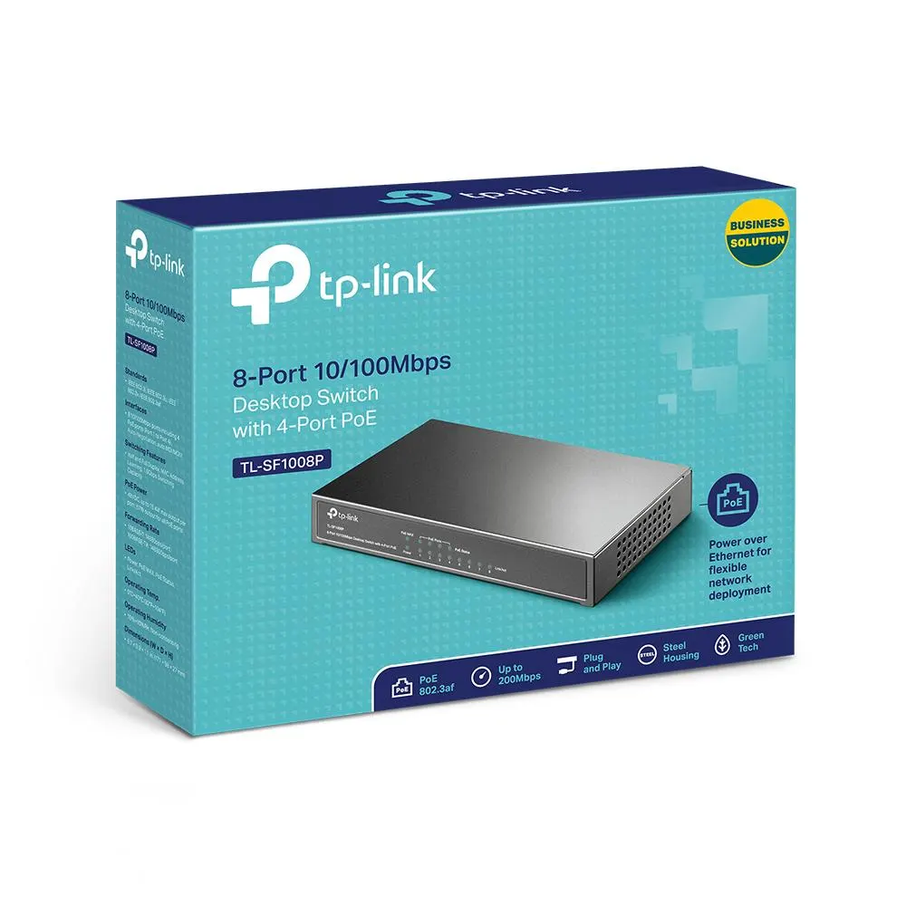 TP-Link, TL-SF1008P, 8-port 10/100M Desktop Switch, 4 PoE 10/100M RJ45 ports, Plastic case