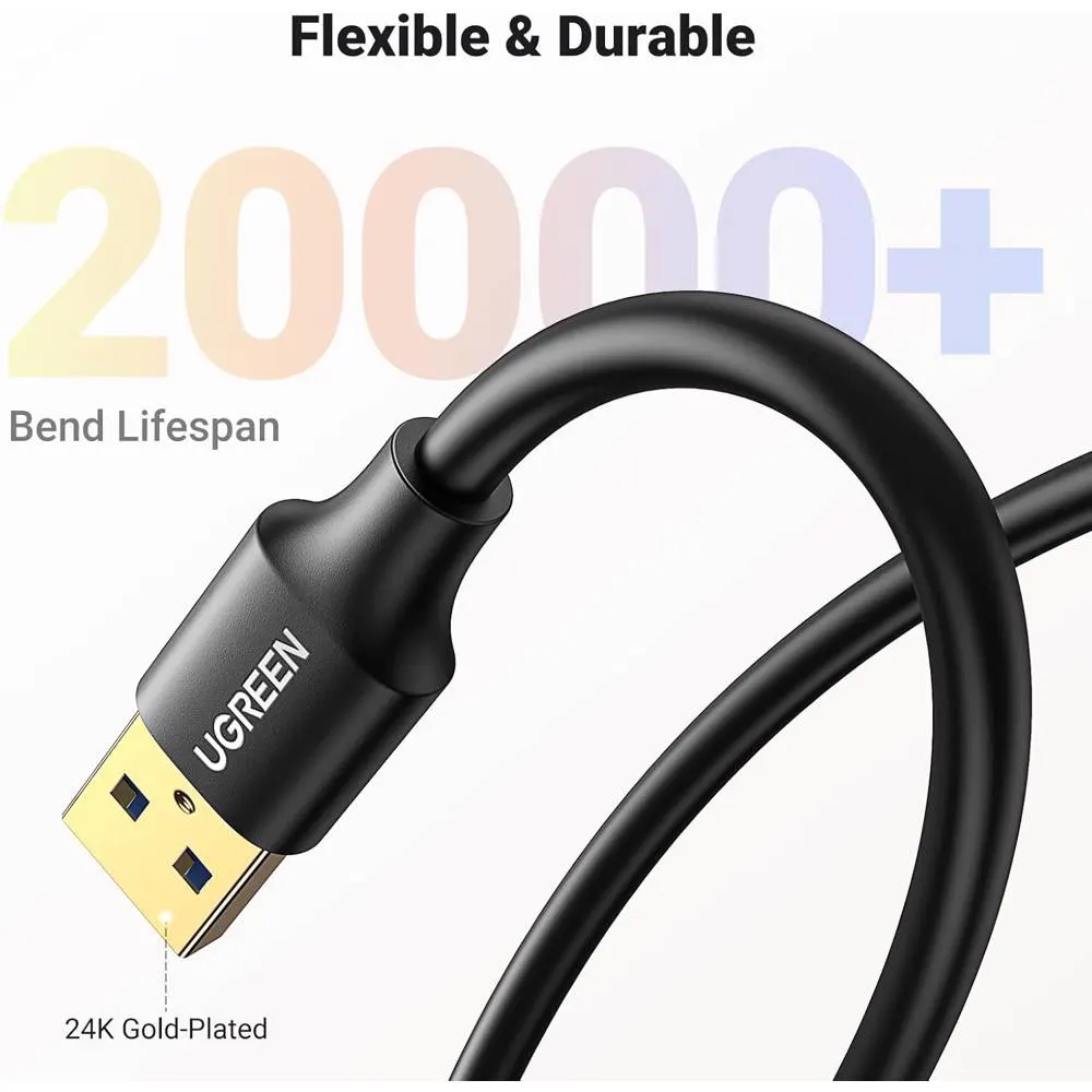 USB დამაგრძელებელი UGREEN US129 (90722), USB 3.0 Male to USB Female, Extension Male Cable, 5m, Black