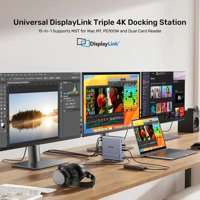 D1135AGY01, UNITEK, Docking Station, 15-in-1 (2*HDMI 4K+DP 4K+2*USB2.0+USB3.0+2*USB 10Gbps+USB-C 5Gbps + USB-C 10Gb+ SD/Micr