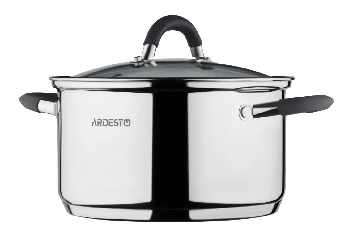 ქვაბი Casserole Ardesto Gemini, glass lid, 2.5 l, gray handles with silicone
