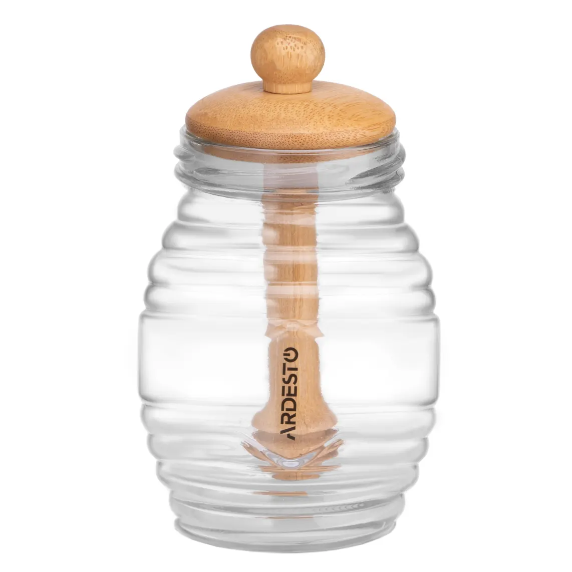 შუშის ქილა Honey jar ARDESTO Midori, 500ml, 8.3x14.2cm, bamboo, glass