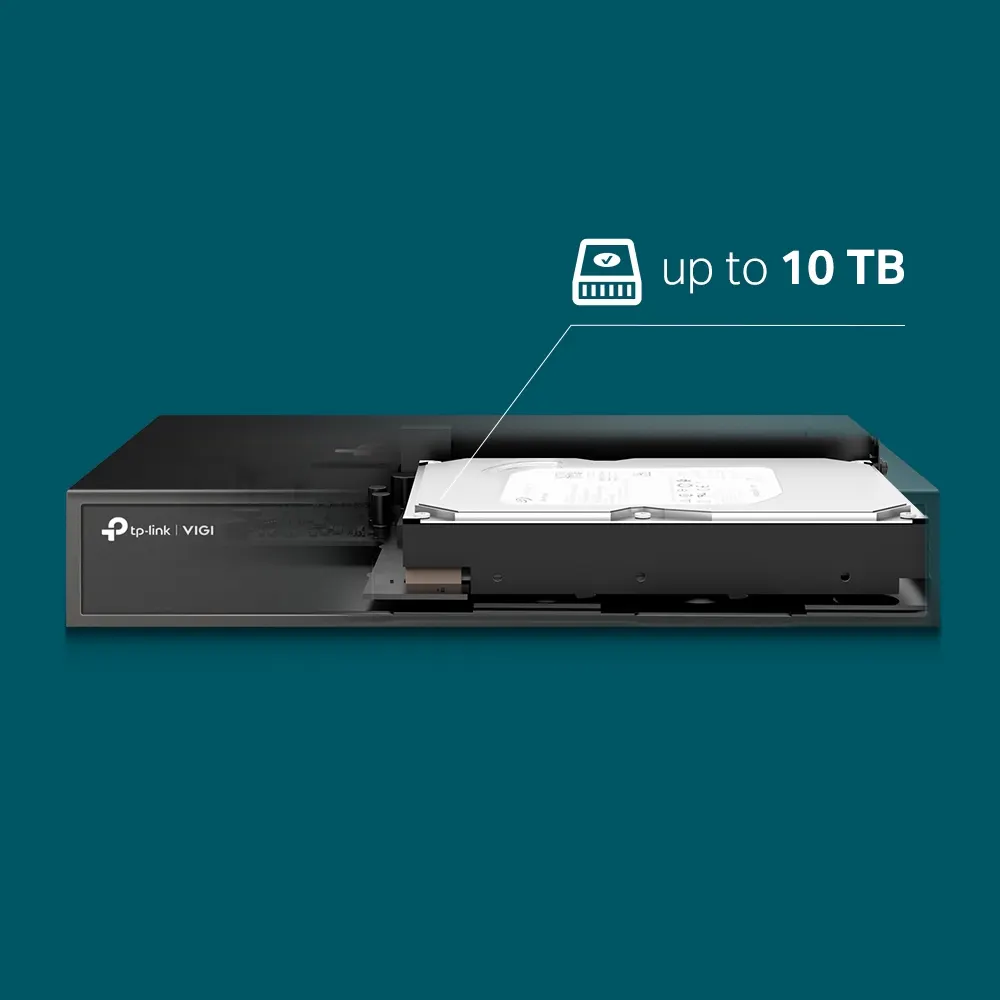 TP-Link VIGI 8 Video Recorder - 8-Channel IP Video Input, Incoming Bandwidth: 80 Mbps, Outgoing Bandwidth: 60 Mbp, 1 SATA slot up to 10TB, Decoding