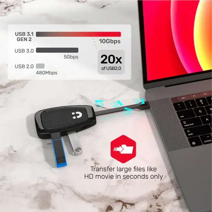 USB ჰაბი D1053A, UNITEK, USB HUB, 4-in-1 USB-C 10Gbps Hub.