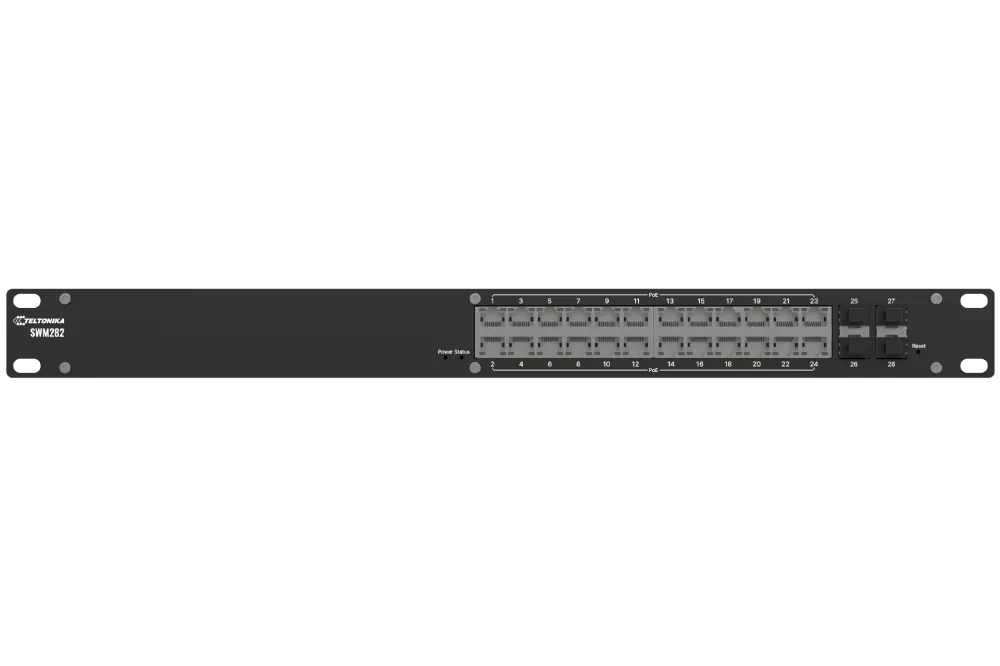 მართვადი PoE სვიჩი - SWM282, 24 PoE+, 4 SFP, 300 W, Teltonika