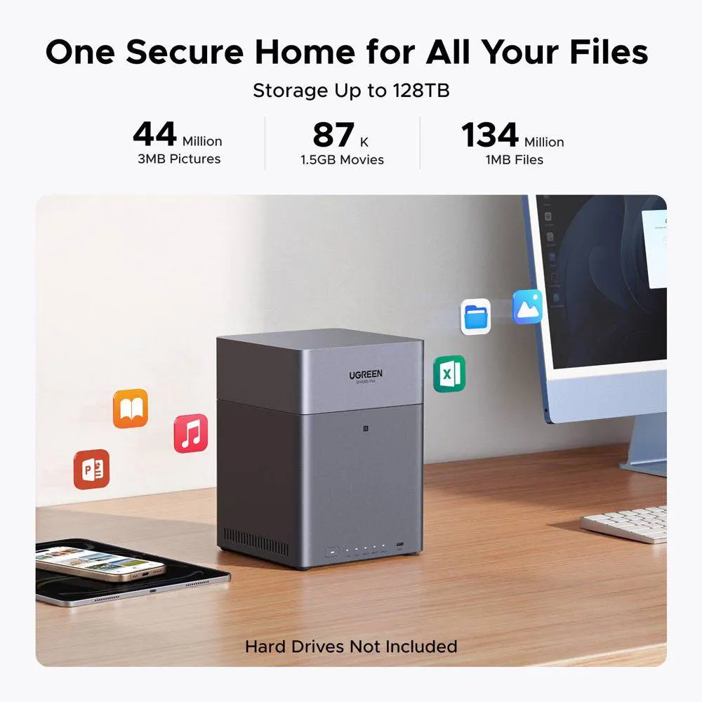 Storage System UGREEN NASync DH4300 Plus (85660), Rockchip A76+A55, 8GB, Diskless, RJ45, USB, Type-C, HDMI, Space Gray