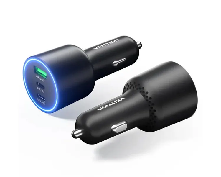 დამტენი Vention FFPB0 2xUSB-C/USB-A (100W+65W+30W) Car Charger Black