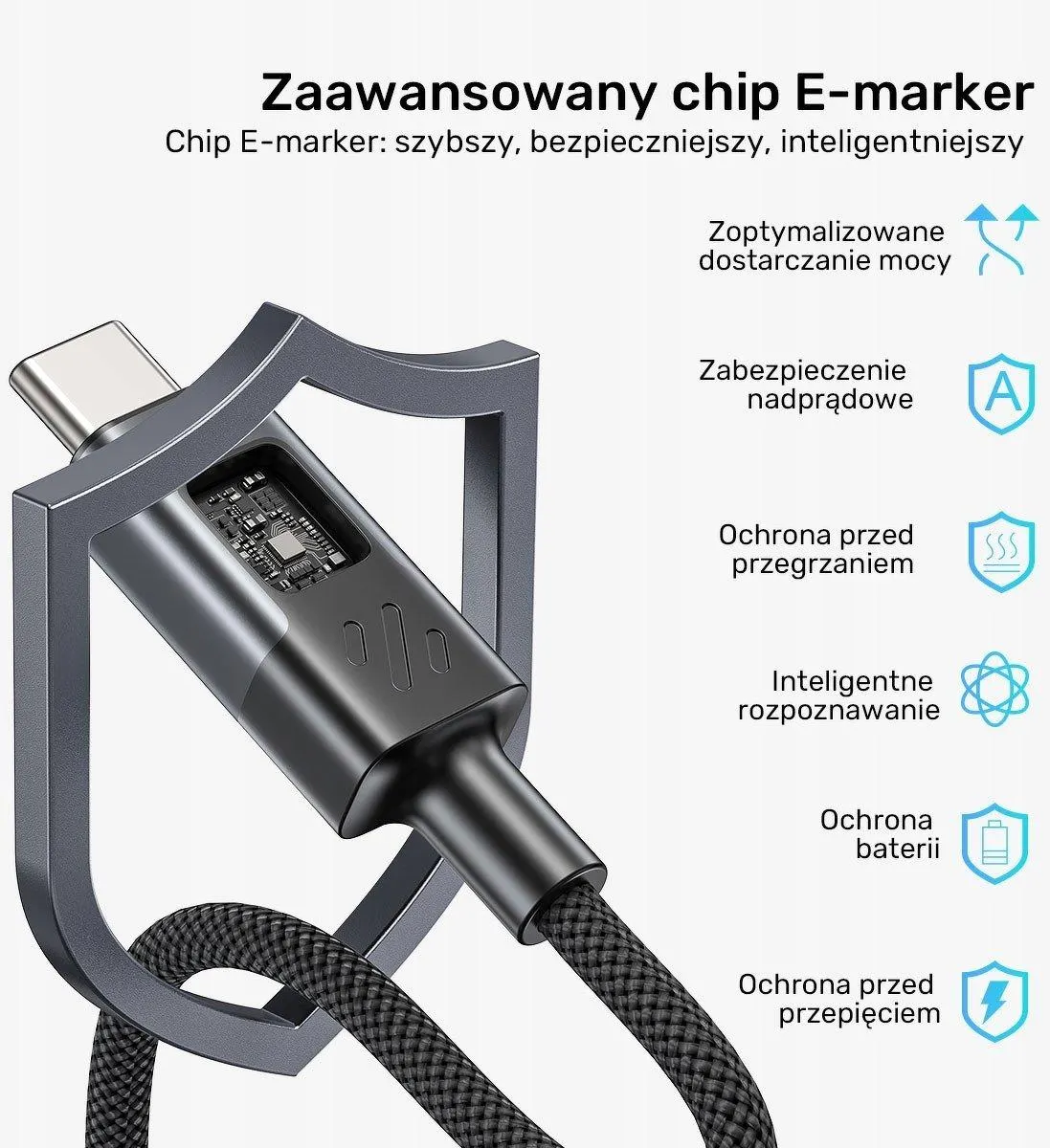 C14158ABK01-1M, UNITEK, BLACK 2M USB-C PD 60w charging cable with LED Display
