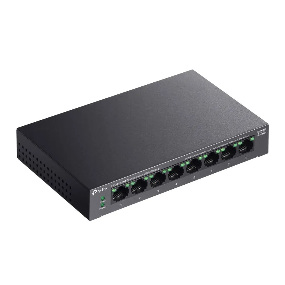 PoE სვიჩი TP-Link, LS108GP, 8-Port Gigabit Desktop Switch with 8-Port PoE+