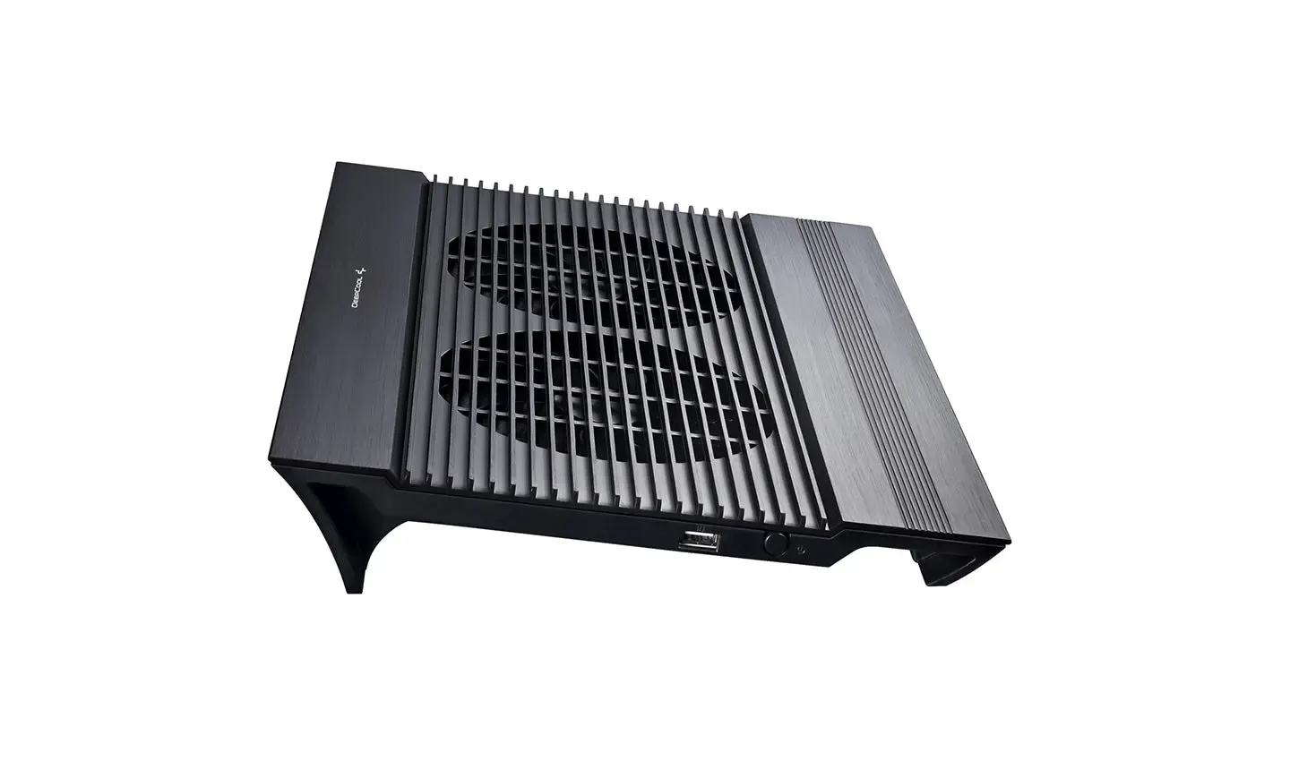 N8 BLACK, DEEPCOOL, Cooler, 17", on/off, 4 port usn HUB, 1000rpm, 140mm Fan x 2, 25.1 db, 94.7 CFM, 380x55x278, aluminum.