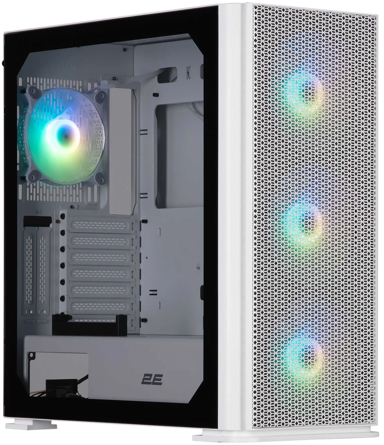 ქეისი 2E GAMING PC case Vertex GI01W without PSU, 2xUSB3.0, 1xUSBType-C, 3x140mm ARGB, 1x120mm ARGB, VGA 380mm, LCS ready, controller with remote, TG Side Panel, EATX, white