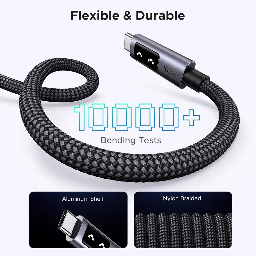 USB კაბელი UGREEN Uno L509 (35512), 100W, Type-C to Type-C, 2M, Black/Grey
