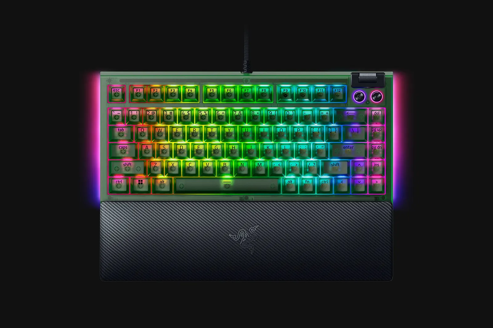 კლავიატურა Razer Keyboard BlackWidow V4 75%, 83key, Mechanical Tactile Switch GEN-3, USB-A, EN, RGB, Phantom Green Ed