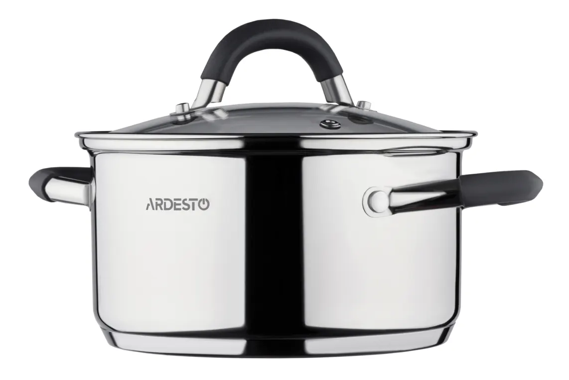 Ardesto Casserole with glass lid Gemini Salerno, 0.8l, stainless steel, silicone
