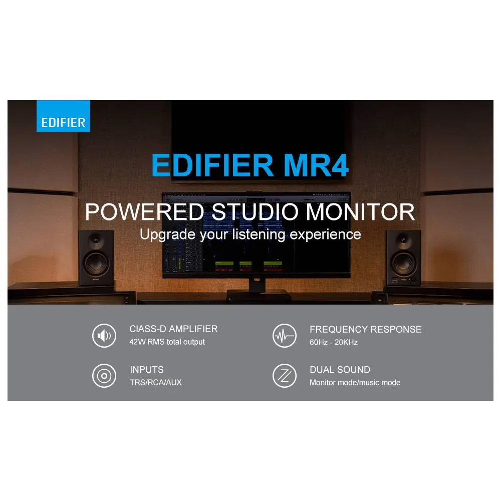 დინამიკი Edifier MR4, 42W, TRS, RCA, AUX, Speaker, White