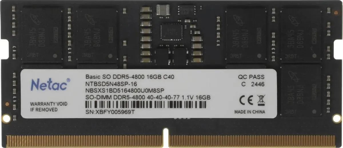 ოპერატიული მეხსიერება NETAC, RAM, Netac Basic SO DDR5-4800 16GB C40.