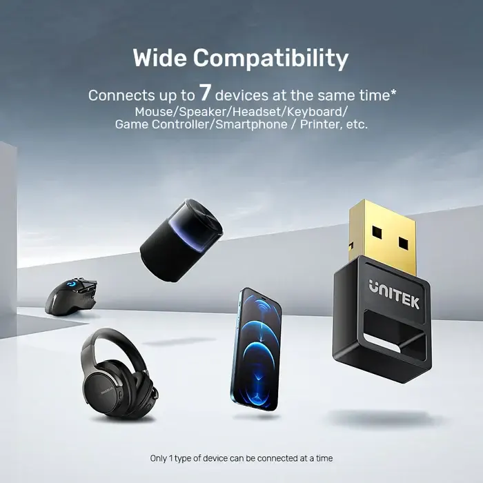 B105B, UNITEK, USB Bluetooth 5.3 Adapter for PC, Black