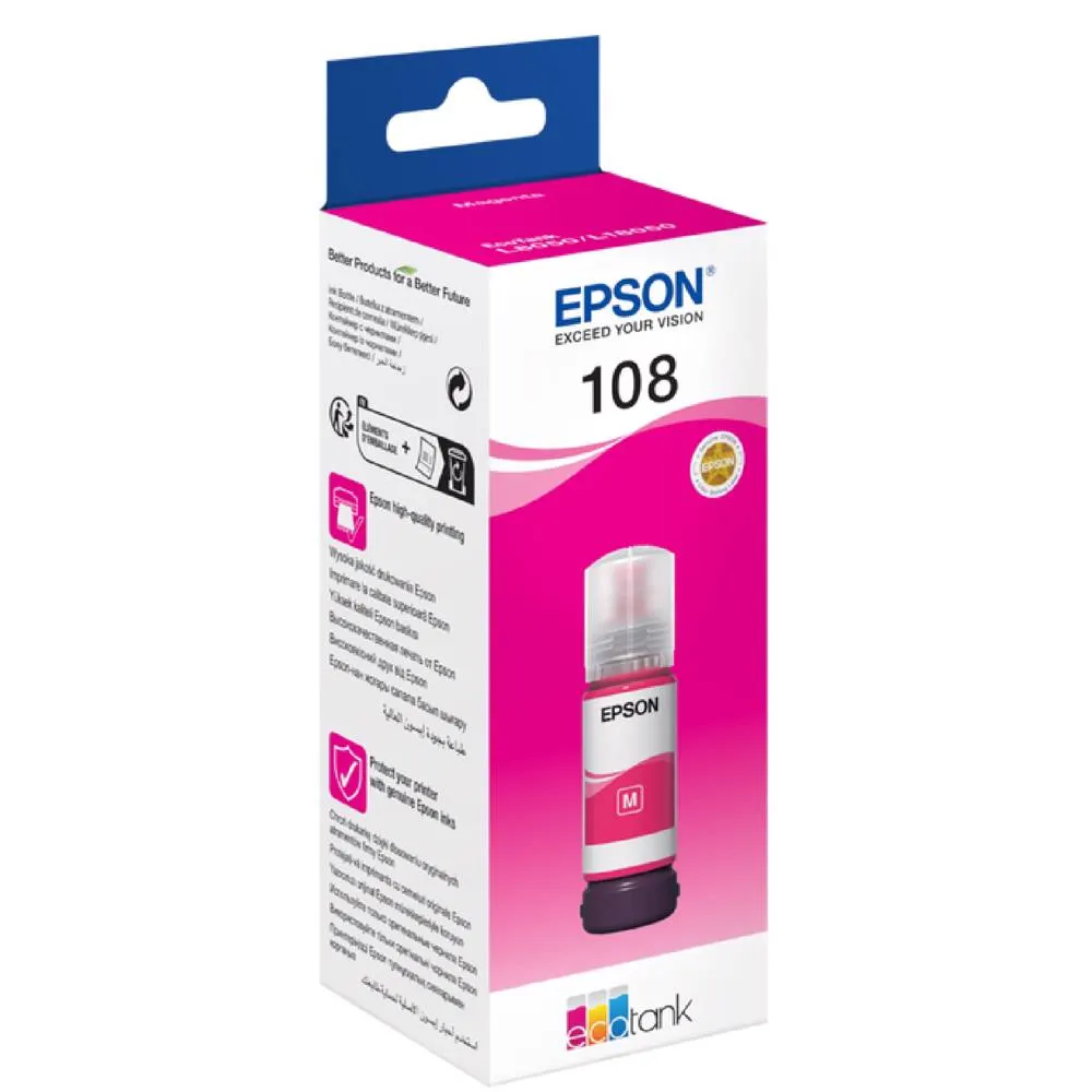 Epson კარტრიჯის მელანი 108 ECOTANK MAGENTA INK BOTTLE C13T09C34A