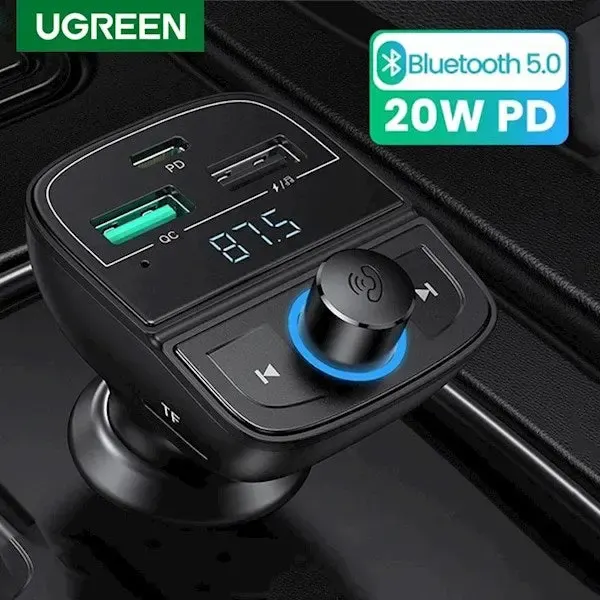UGREEN CD229 Bluetooth Car Charger BT5.0, PD, QC3.0, USB Flash Drive, TF, Black (80910)
